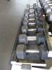 Set of 12 pairs of dumbells, starting at 10lbs upto 50lbs (620lbs) including 2 level rack Atlantis, weight brands: TKO, Keys, Hampton - 5