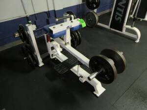 Weight Machine w/ free weights Calf seated Atlantis #89 w/ (4) 45lb YRC, (2) 25lb YRC, (2) 51lb YRC & (2) 15lb YRC