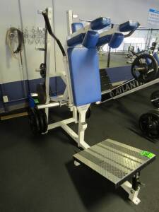 Weight Machine w/ free weights, Standup Power Sqat Elie Sports#33 w/ (6) 45lb YRC, (2) 25lb Iron Weider & (2) 5lb YRC